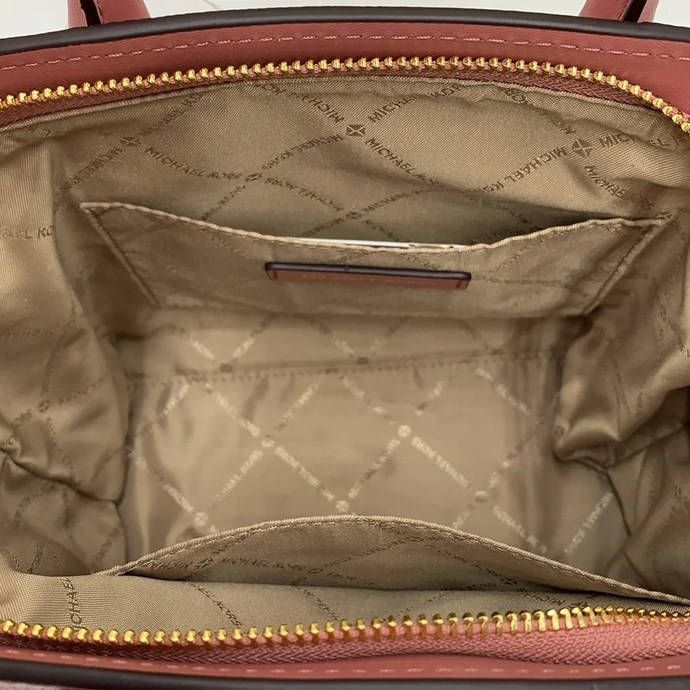 MICHAEL KORS AVRIL SMALL LEATHER TOP ZIP SATCHEL ROSE COLOR - Picture 11 of 16